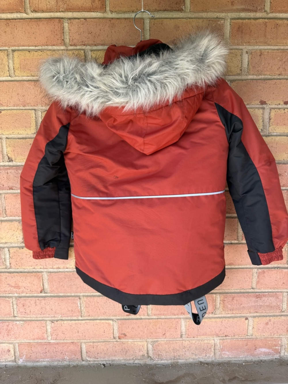 Boy’s Rust Red Hooded Winter Jacket with Yellow/Black Snow Pants - Picture 2 of 6